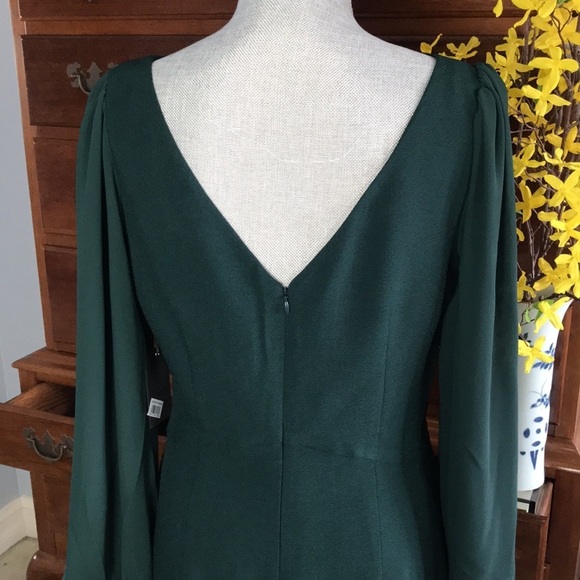 Vince Camuto Sheer Long Sleeve Stretch Crepe Sheath Dress Hunter Green Size 12 - Picture 7 of 13